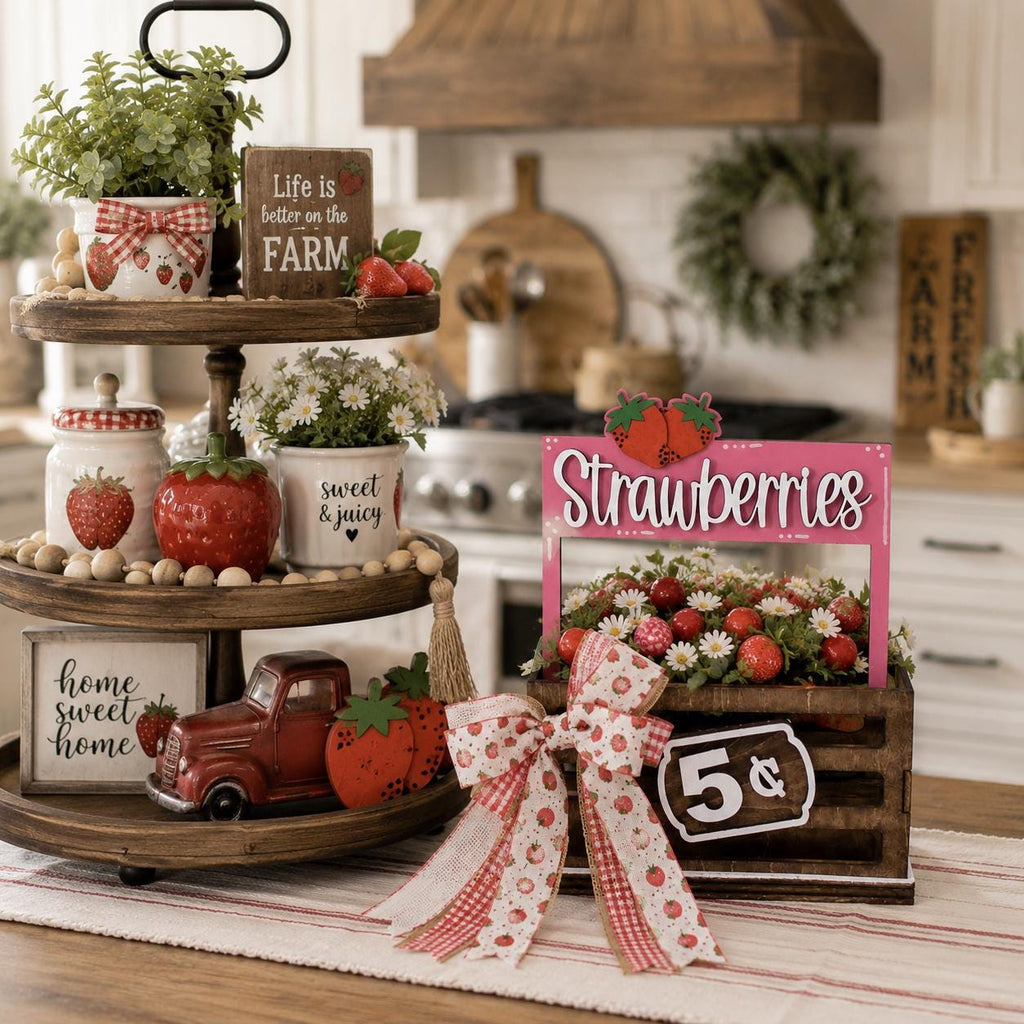 Strawberries Interchangeable Crate Sign, Strawberry Wood Sign, Summer Farmhouse Decor, Farmers Market Decor, Kitchen Shelf Decor