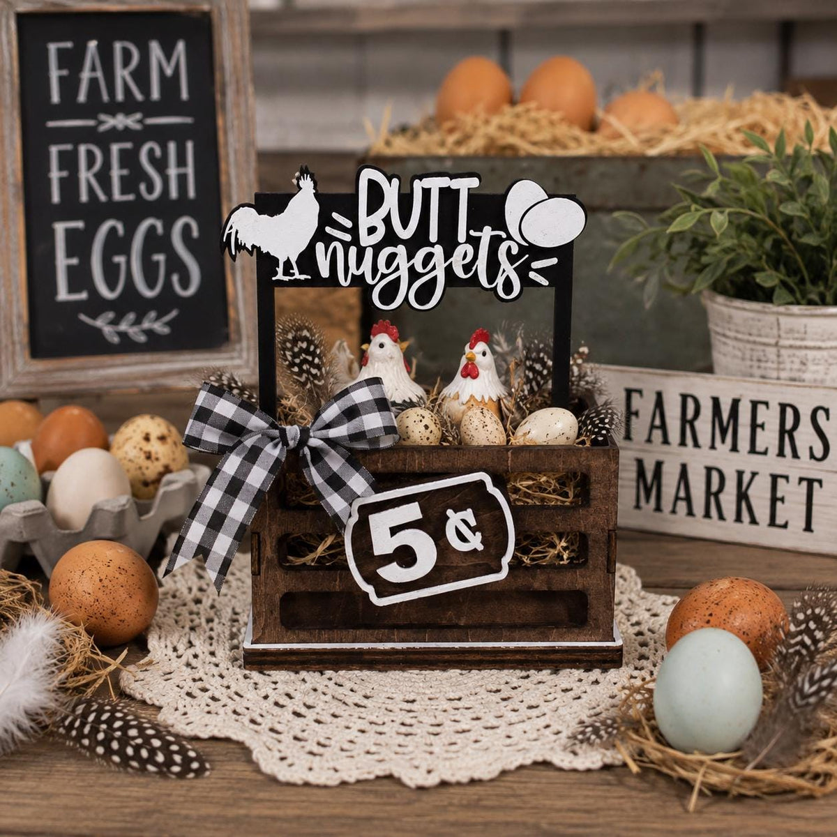Butt Nuggets Interchangeable Crate Sign, Chicken Egg Wood Sign, Farmhouse Tabletop Decor, Farmers Market Decor, Shelf Decor