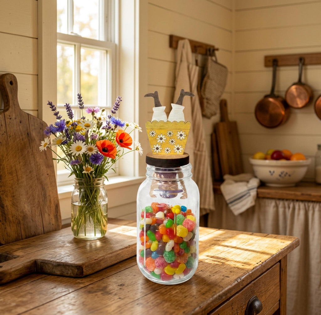 Hand Painted Candy Snatcher Mason Jar Topper | Laser Cut Farmhouse Decor | Candy Jar Lid Insert | Tiered Tray Decor | Gift for Her