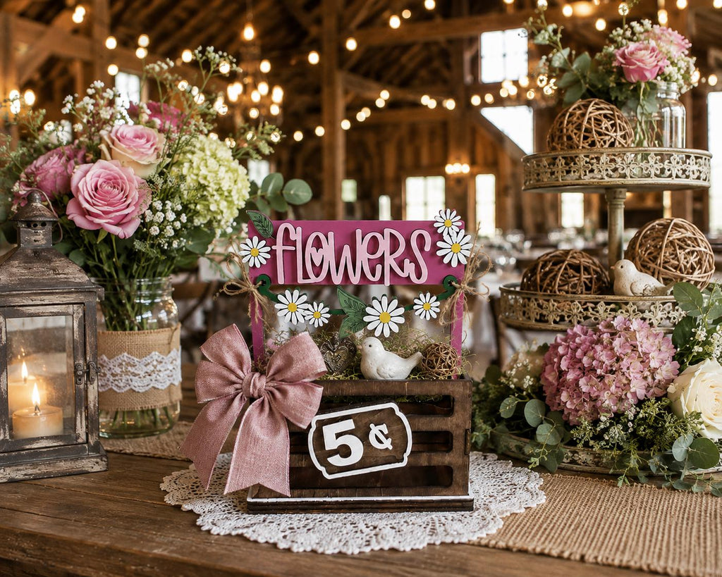 Flowers Interchangeable Crate Sign, Daisy Wood Sign, Farmers Market Decor, Farmhouse Tabletop Decor, Shelf Decor