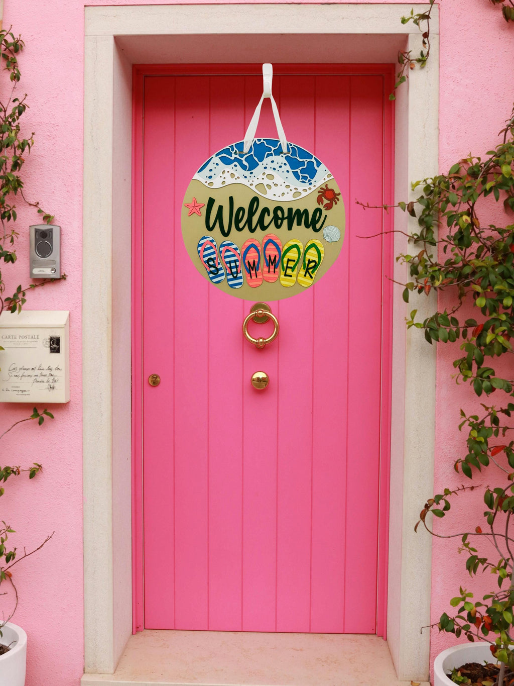 Welcome Summer Door Sign | Flip Flop Beach Door Hanger | Coastal Front Porch Decor