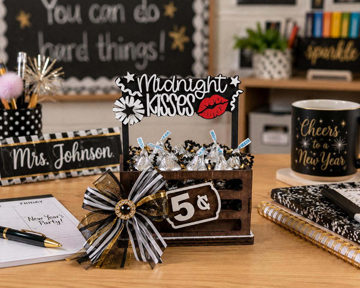 New Years Interchangeable Crate Sign, Midnight Kisses Wood Insert, New Years Tabletop Decor, Tiered Tray Decor, Shelf Decor