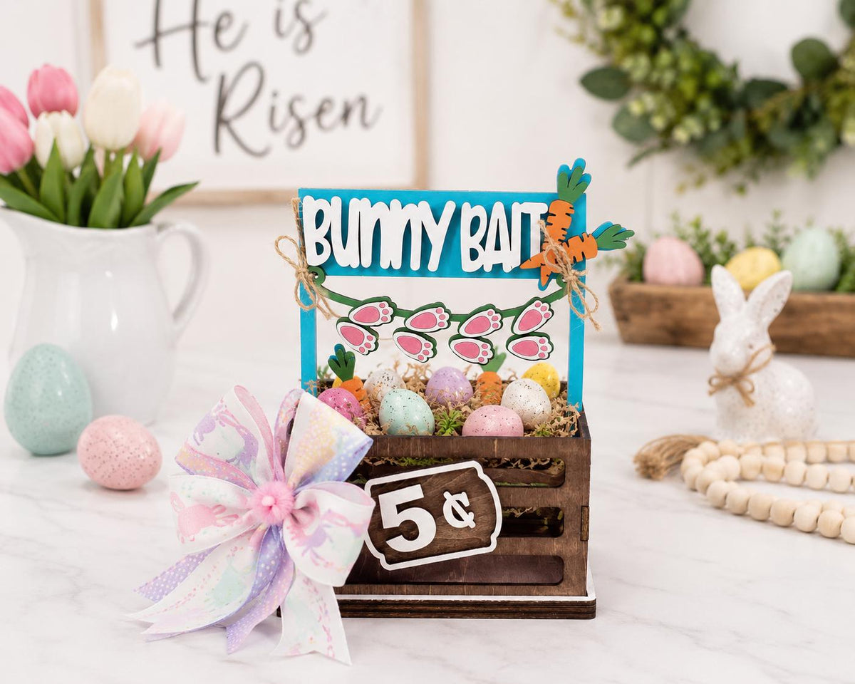Easter Interchangeable Crate Sign, Bunny Bait Wood Insert, Easter Tabletop Decor, Tiered Tray Decor, Shelf Decor