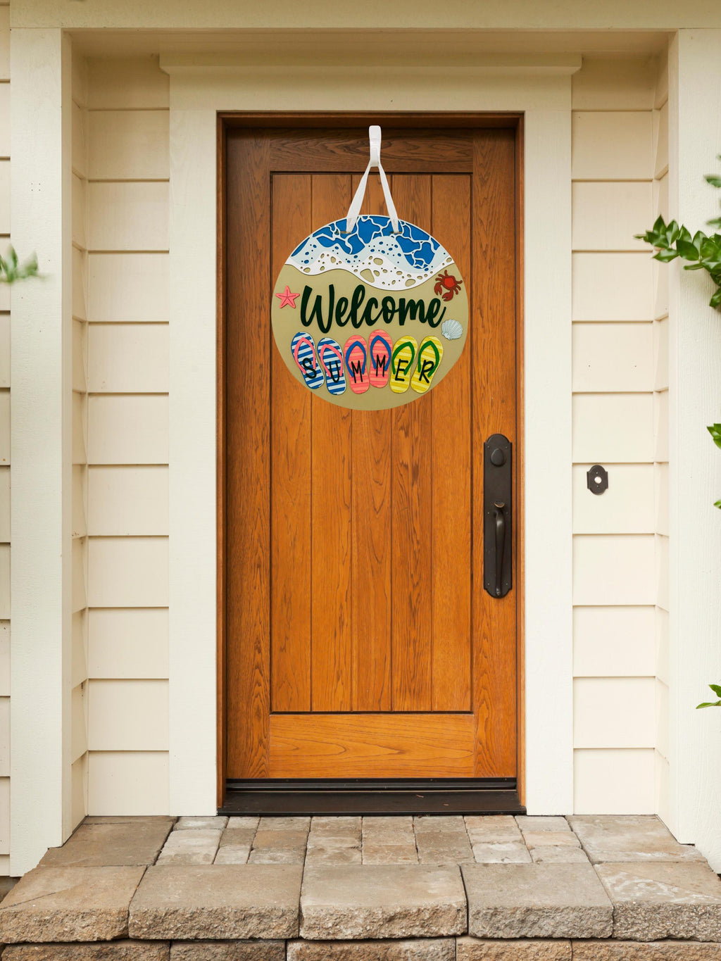 Welcome Summer Door Sign | Flip Flop Beach Door Hanger | Coastal Front Porch Decor