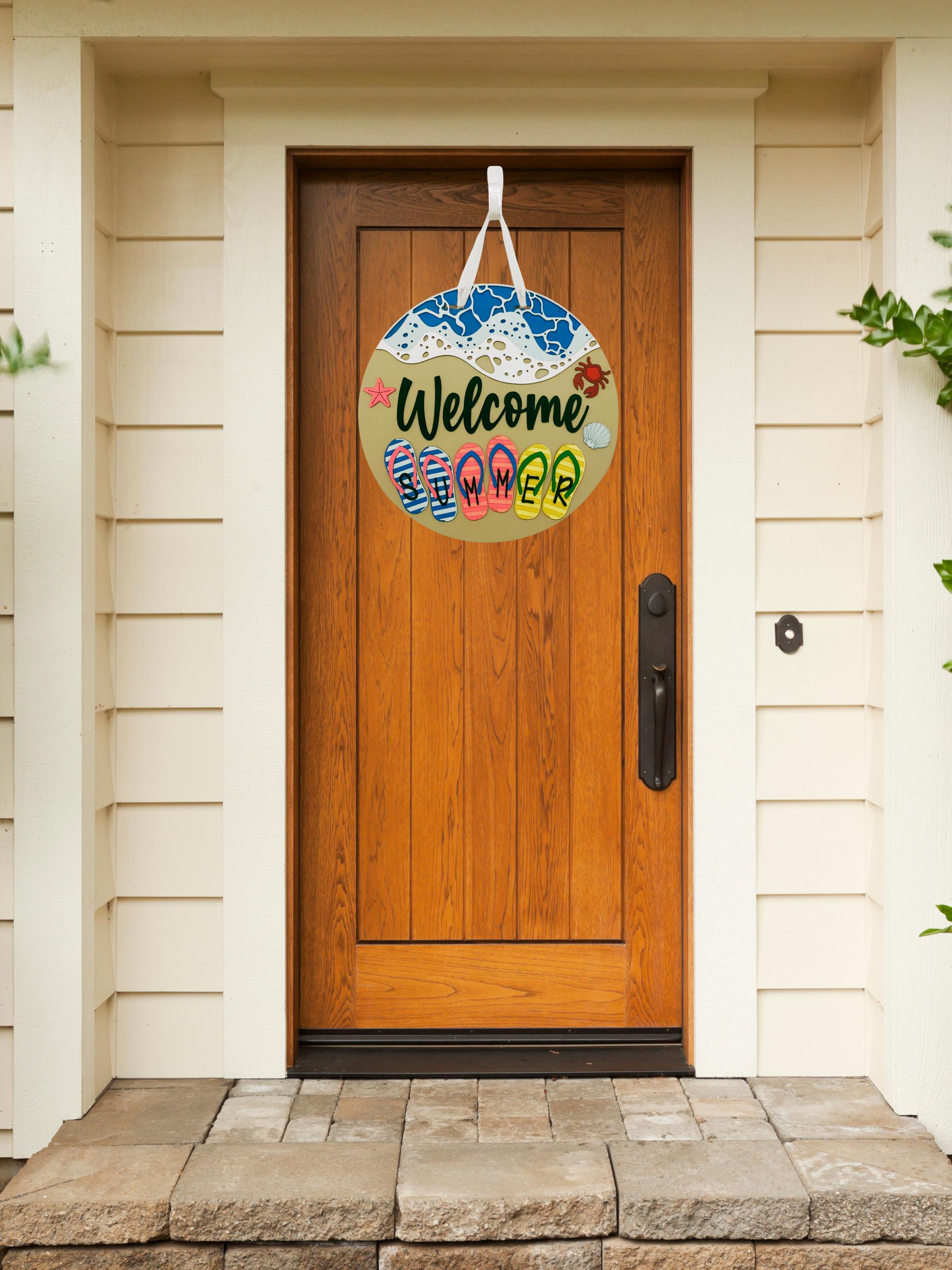Welcome Summer Door Sign | Flip Flop Beach Door Hanger | Coastal Front Porch Decor