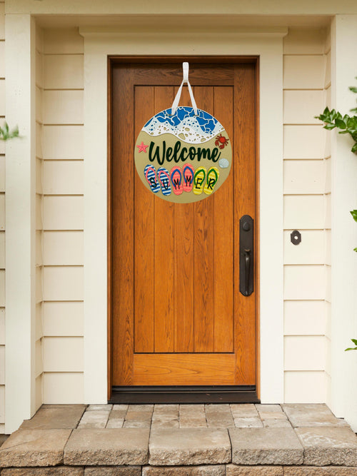 Welcome Summer Door Sign | Flip Flop Beach Door Hanger | Coastal Front Porch Decor