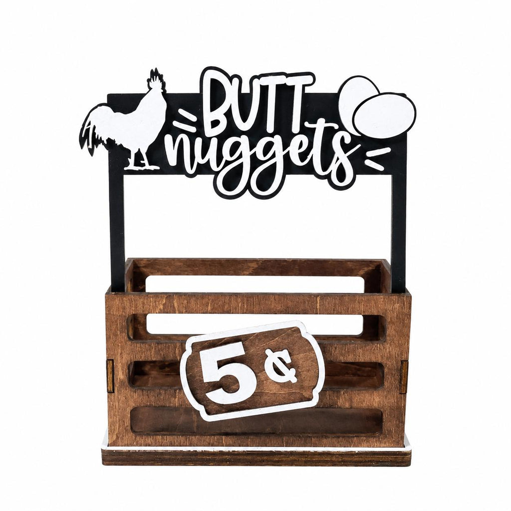 Butt Nuggets Interchangeable Crate Sign, Chicken Egg Wood Sign, Farmhouse Tabletop Decor, Farmers Market Decor, Shelf Decor