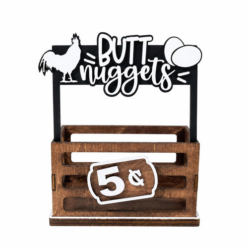 Butt Nuggets Interchangeable Crate Sign, Chicken Egg Wood Sign, Farmhouse Tabletop Decor, Farmers Market Decor, Shelf Decor