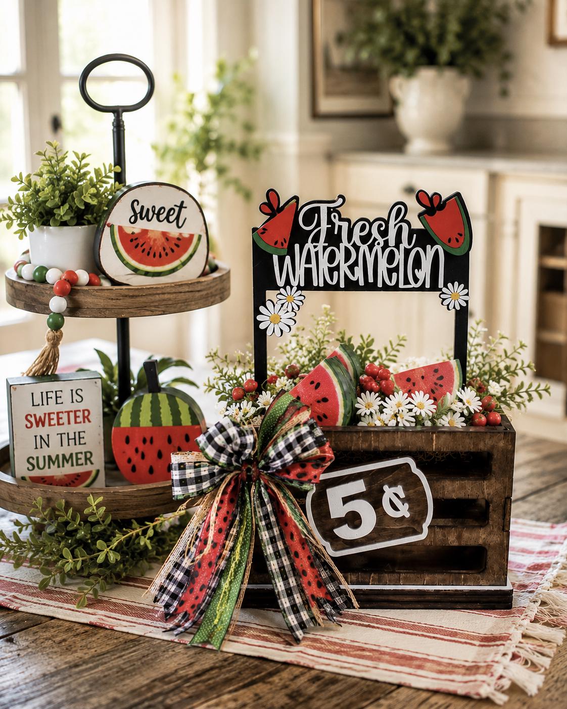 Fresh Watermelon Interchangeable Crate Sign, Summer Wood Insert, Farmhouse Tabletop Decor, Farmers Market Decor, Shelf Decor