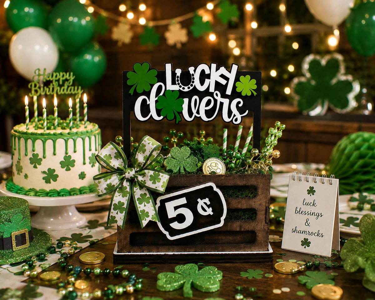 Lucky Clovers Interchangeable Crate Sign, St Patrick’s Day Wood Insert, Irish Tabletop Decor, Tiered Tray Decor, Shelf Decor