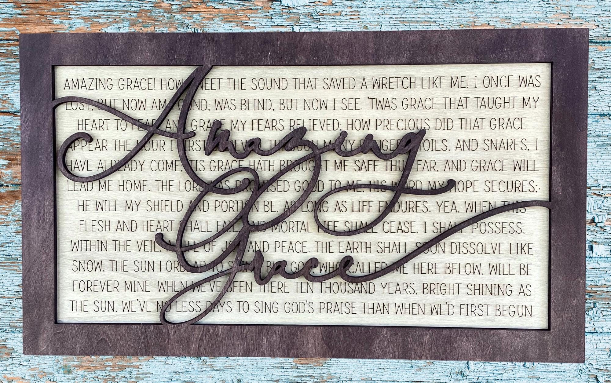Amazing Grace Hymn Wood Sign, Christian Wall Decor, Engraved Wood Sign, Religious Wall Art, Farmhouse Faith Decor, Christian Gift