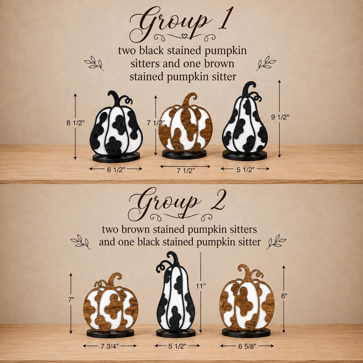 Set of 3 Cow Print Wooden Pumpkins, Rustic Western Farmhouse Fall Decor