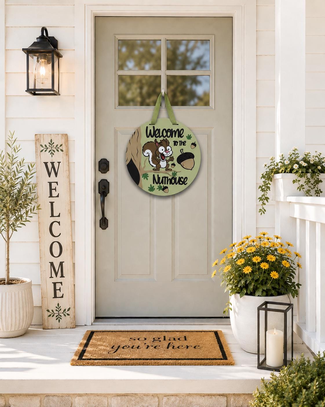 Welcome to the Nuthouse Door Sign | Squirrel Fall Porch Decoration | 16” Wood Sign